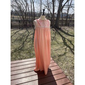 Vintage Coral Pink Sleeveless Nightgown With Lace & Embroidered Size S Floral De